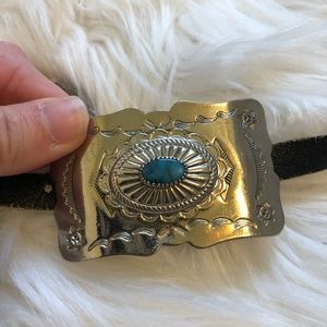 Accessories - Vintage leather torquoise emblem festival belt Accessories - Vintage leather torquoise emblem festival belt